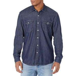 Amazon Essentials Men’s Slim-Fit Long-Sleeve Denim Western Style Cotton Shirt with Snap Buttons, Lightweight(Rinsed)