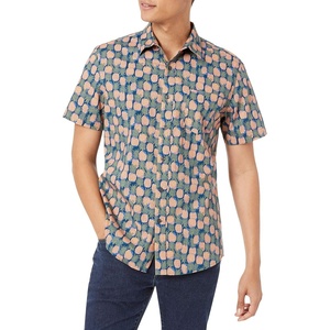 Amazon Essentials Men’s Slim-Fit Men’s Short Sleeve Collared Button Down Shirt(Dark Blue Pale Peach Pineapple)
