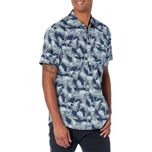 Amazon Essentials Men’s Slim-Fit Men’s Short Sleeve Collared Button Down Shirt(Navy Sky Blue Palm Leaf)