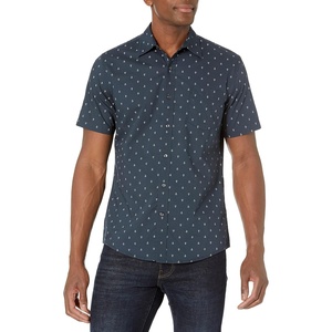 Amazon Essentials Men’s Slim-Fit Men’s Short Sleeve Collared Button Down Shirt(Navy White Anchor Print)