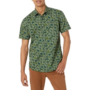 Amazon Essentials Men’s Slim-Fit Men’s Short Sleeve Collared Button Down Shirt(Olive Flowers)