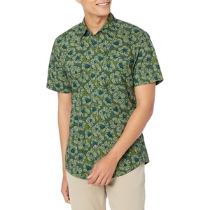 Amazon Essentials Men’s Slim-Fit Men’s Short Sleeve Collared Button Down Shirt(Olive Hibiscus)