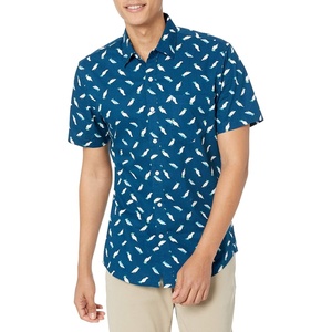 Amazon Essentials Men’s Slim-Fit Men’s Short Sleeve Collared Button Down Shirt(Teal Birds)