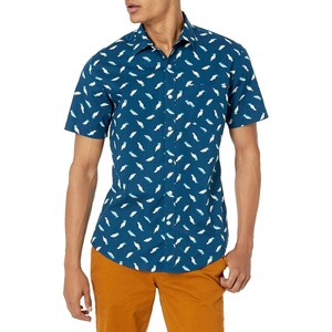 Amazon Essentials Men’s Slim-Fit Men’s Short Sleeve Collared Button Down Shirt(Teal Blue Birds)