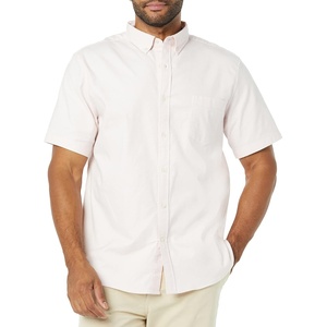 Amazon Essentials Men’s Slim-Fit Short Sleeve Stretch Oxford Shirt with Pocket(Pale Pink)