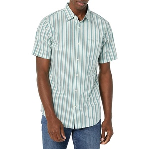 Amazon Essentials Men’s Slim-Fit Short-Sleeve Poplin Shirt(Aqua Blue White Vertical Stripe)