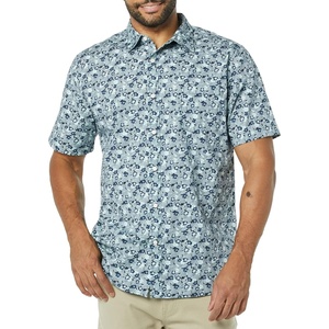 Amazon Essentials Men’s Slim-Fit Short-Sleeve Poplin Shirt(Blue  Sketch Floral Print)