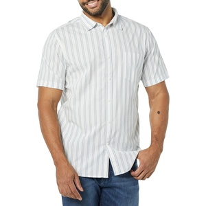 Amazon Essentials Men’s Slim-Fit Short-Sleeve Poplin Shirt(Blue Grey White Stripe)