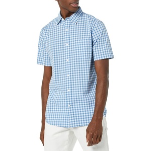 Amazon Essentials Men’s Slim-Fit Short-Sleeve Poplin Shirt(Light Blue White Gingham)