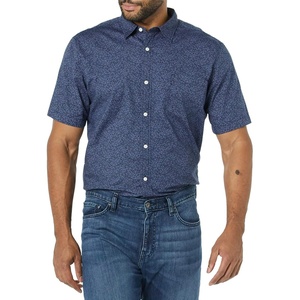 Amazon Essentials Men’s Slim-Fit Short-Sleeve Poplin Shirt(Navy  Tonal Floral Print)