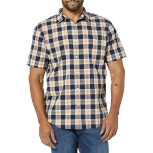 Amazon Essentials Men’s Slim-Fit Short-Sleeve Poplin Shirt(Navy Gold Plaid)