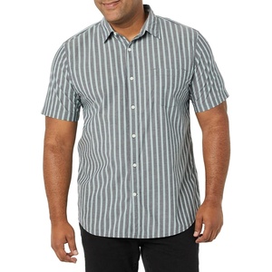 Amazon Essentials Men’s Slim-Fit Short-Sleeve Poplin Shirt(Navy Stripe)