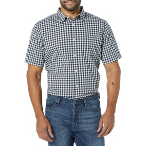 Amazon Essentials Men’s Slim-Fit Short-Sleeve Poplin Shirt(Navy White Gingham)