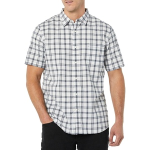 Amazon Essentials Men’s Slim-Fit Short-Sleeve Poplin Shirt(Navy White Plaid)