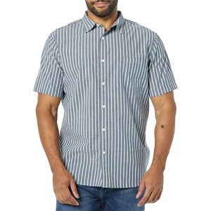 Amazon Essentials Men’s Slim-Fit Short-Sleeve Poplin Shirt(Navy White Stripe)