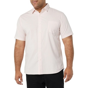 Amazon Essentials Men’s Slim-Fit Short-Sleeve Poplin Shirt(Pink Double Stripe)
