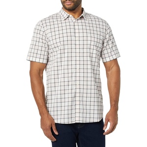 Amazon Essentials Men’s Slim-Fit Short-Sleeve Poplin Shirt(Pink White Buffalo Plaid)
