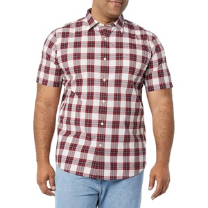 Amazon Essentials Men’s Slim-Fit Short-Sleeve Poplin Shirt(Red Checked)