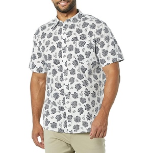 Amazon Essentials Men’s Slim-Fit Short-Sleeve Poplin Shirt(White Navy Palm Tree)