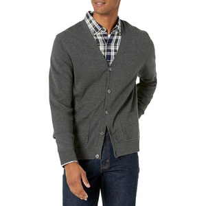 Amazon Essentials Men’s V-Neck Cotton Knitted Cardigan Sweater, Ribbed(Charcoal Heather)