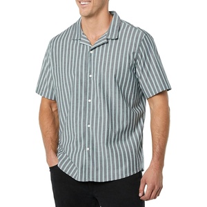 Amazon Essentials Men’s Vacation Cotton Button-Down Short Sleeve Resort Shirt(Blue Stripe)