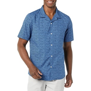 Amazon Essentials Men’s Vacation Cotton Button-Down Short Sleeve Resort Shirt(Indigo Palm Leaf Print)