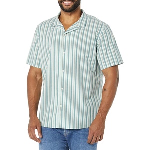 Amazon Essentials Men’s Vacation Cotton Button-Down Short Sleeve Resort Shirt(Light Blue Stripe)