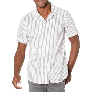 Amazon Essentials Men’s Vacation Cotton Button-Down Short Sleeve Resort Shirt(Pink Teal Blue Vertical Stripe)