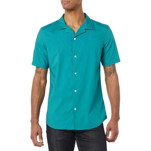 Amazon Essentials Men’s Vacation Cotton Button-Down Short Sleeve Resort Shirt(Teal Blue)