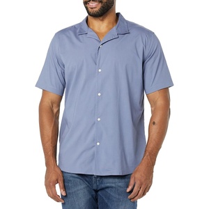 Amazon Essentials Men’s Vacation Cotton Button-Down Short Sleeve Resort Shirt(Washed Blue)