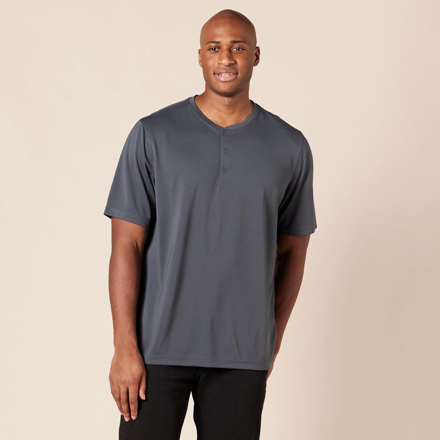 image:imageAmazon Essentials Henley Shirts for Men Short Sleeve QuickDry Jersey RegularFit 2PackBlackCharcoal
