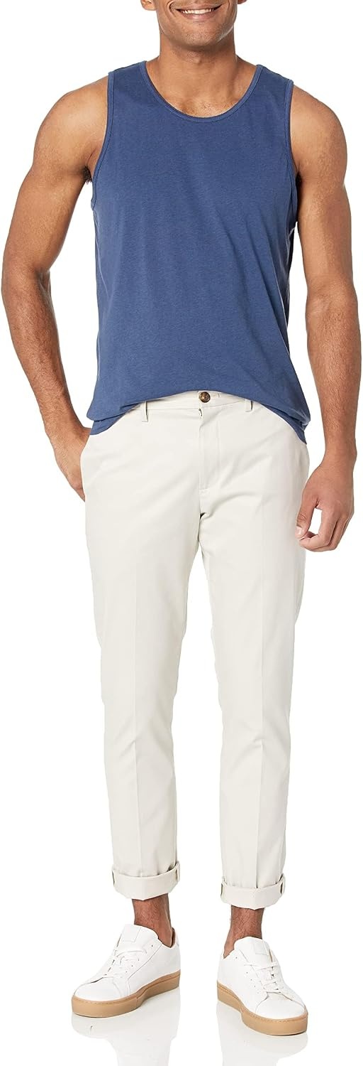 image:imageAmazon Essentials Mens Active Quick Dry Tech Stretch Moisture Wicking Lightweight Gym Tank TopBlue Heather