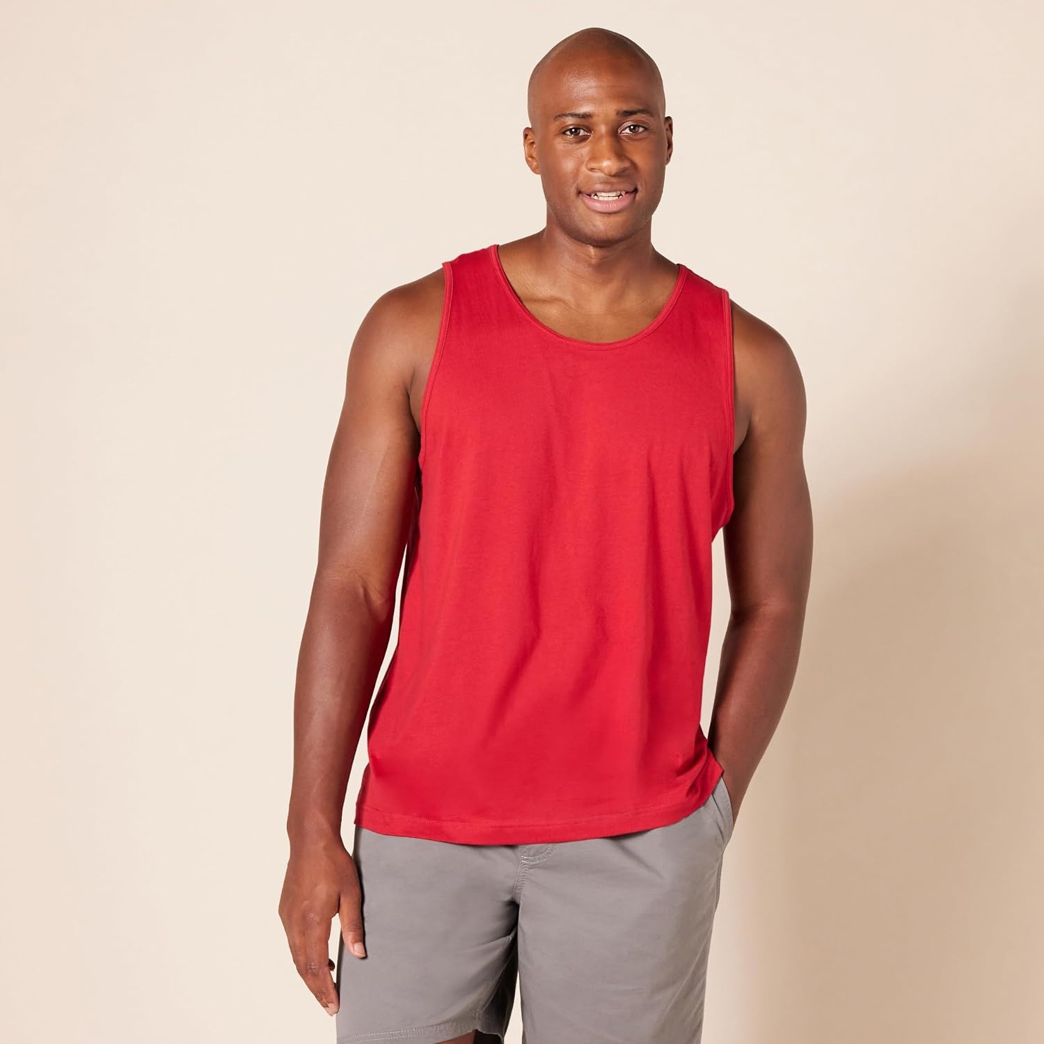 image:imageAmazon Essentials Mens Active Quick Dry Tech Stretch Moisture Wicking Lightweight Gym Tank TopRed