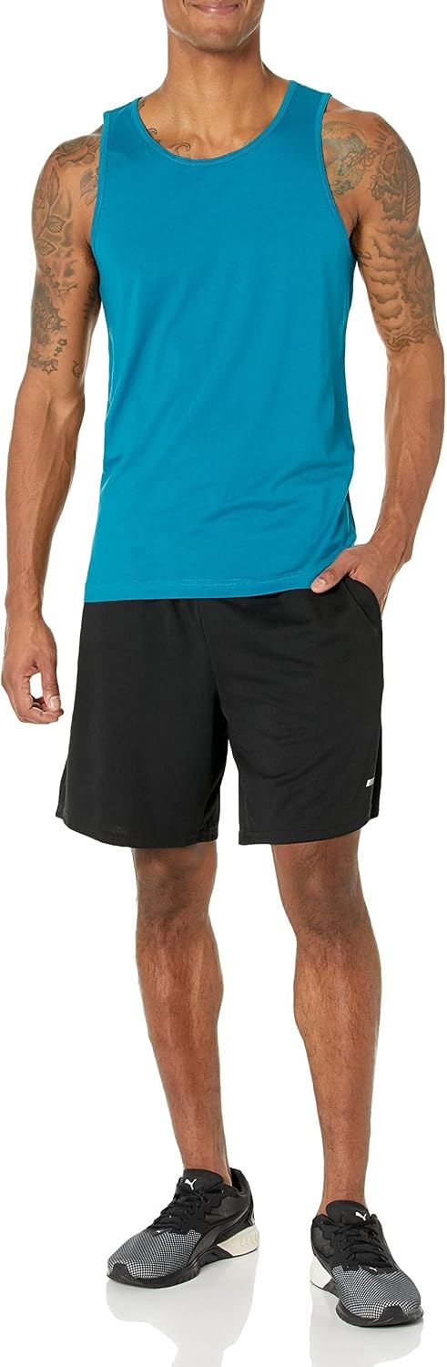 image:imageAmazon Essentials Mens Active Quick Dry Tech Stretch Moisture Wicking Lightweight Gym Tank TopTeal