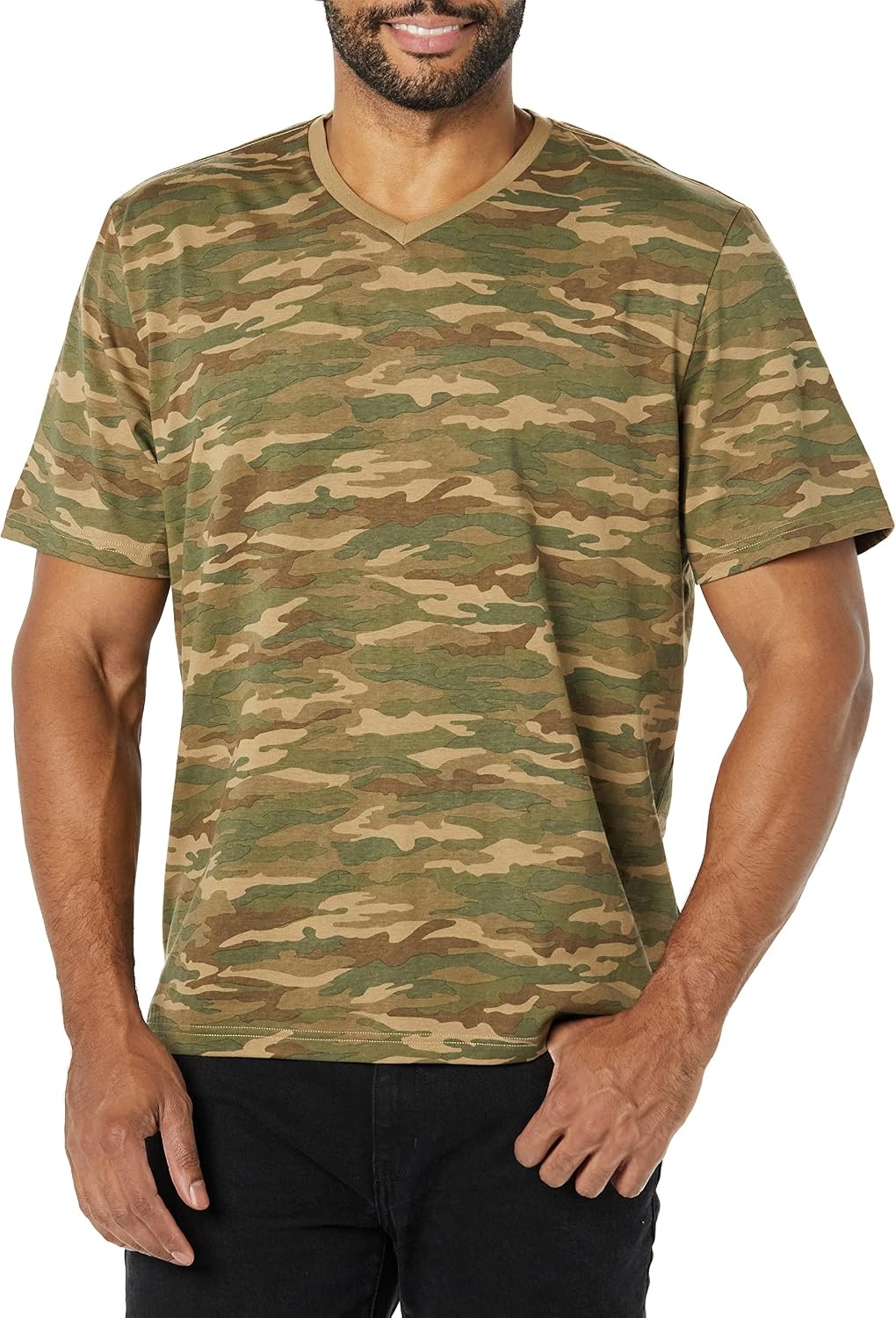image:imageAmazon Essentials Mens Cotton ShortSleeve VNeck TShirts Pack of 2Black Camo Print