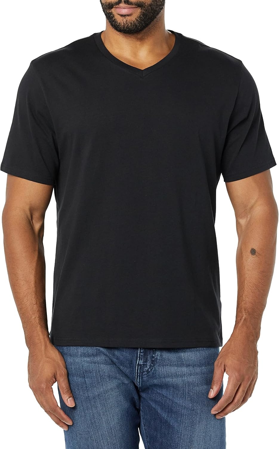 image:imageAmazon Essentials Mens Cotton ShortSleeve VNeck TShirts Pack of 2BlackBlack