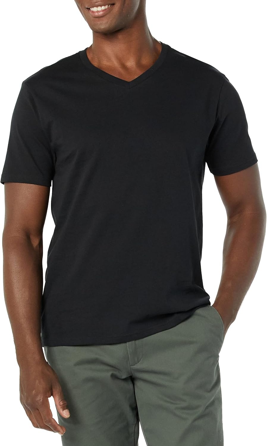 image:imageAmazon Essentials Mens Cotton ShortSleeve VNeck TShirts Pack of 2BlackBlack
