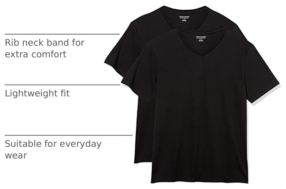 image:imageAmazon Essentials Mens Cotton ShortSleeve VNeck TShirts Pack of 2BlackBlack