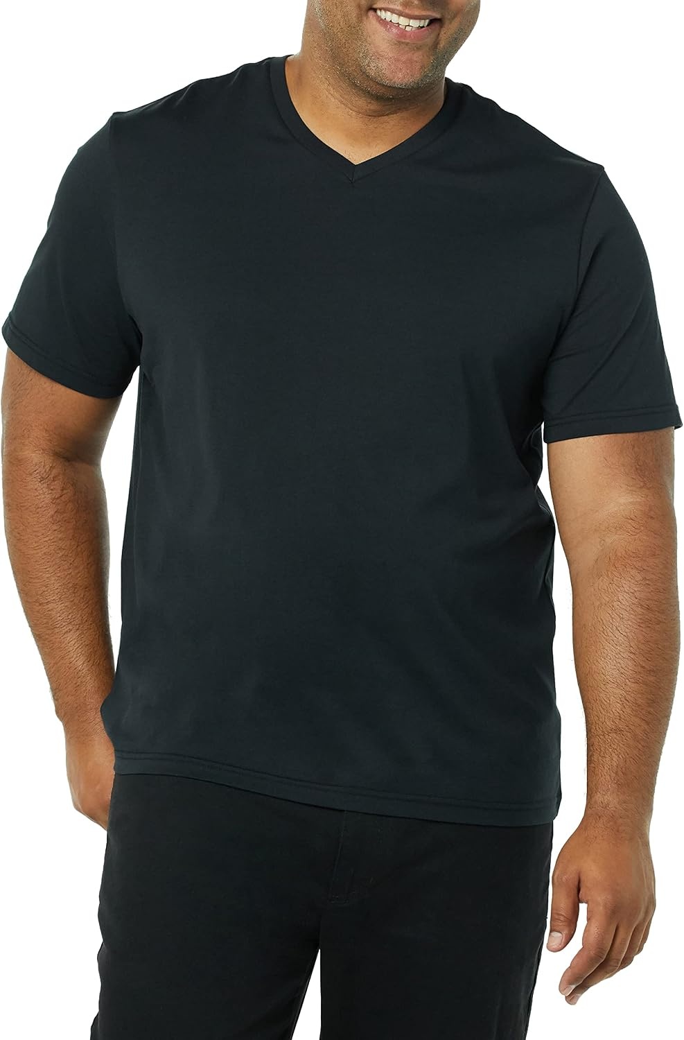 image:imageAmazon Essentials Mens Cotton ShortSleeve VNeck TShirts Pack of 2BlackBlack