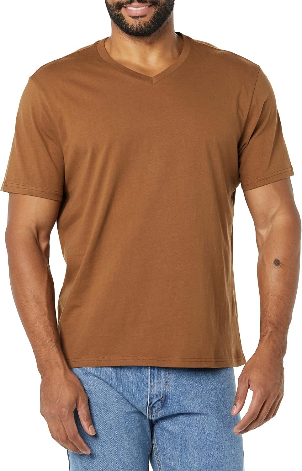 image:imageAmazon Essentials Mens Cotton ShortSleeve VNeck TShirts Pack of 2BlackBrown