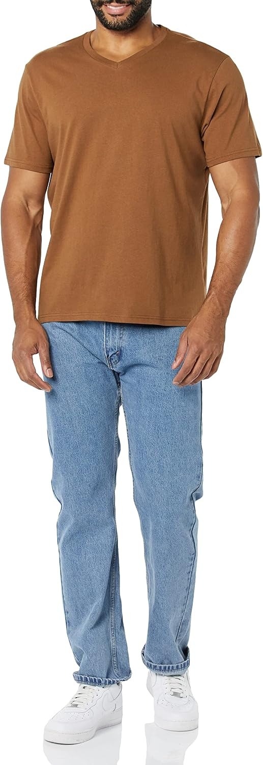 image:imageAmazon Essentials Mens Cotton ShortSleeve VNeck TShirts Pack of 2BlackBrown