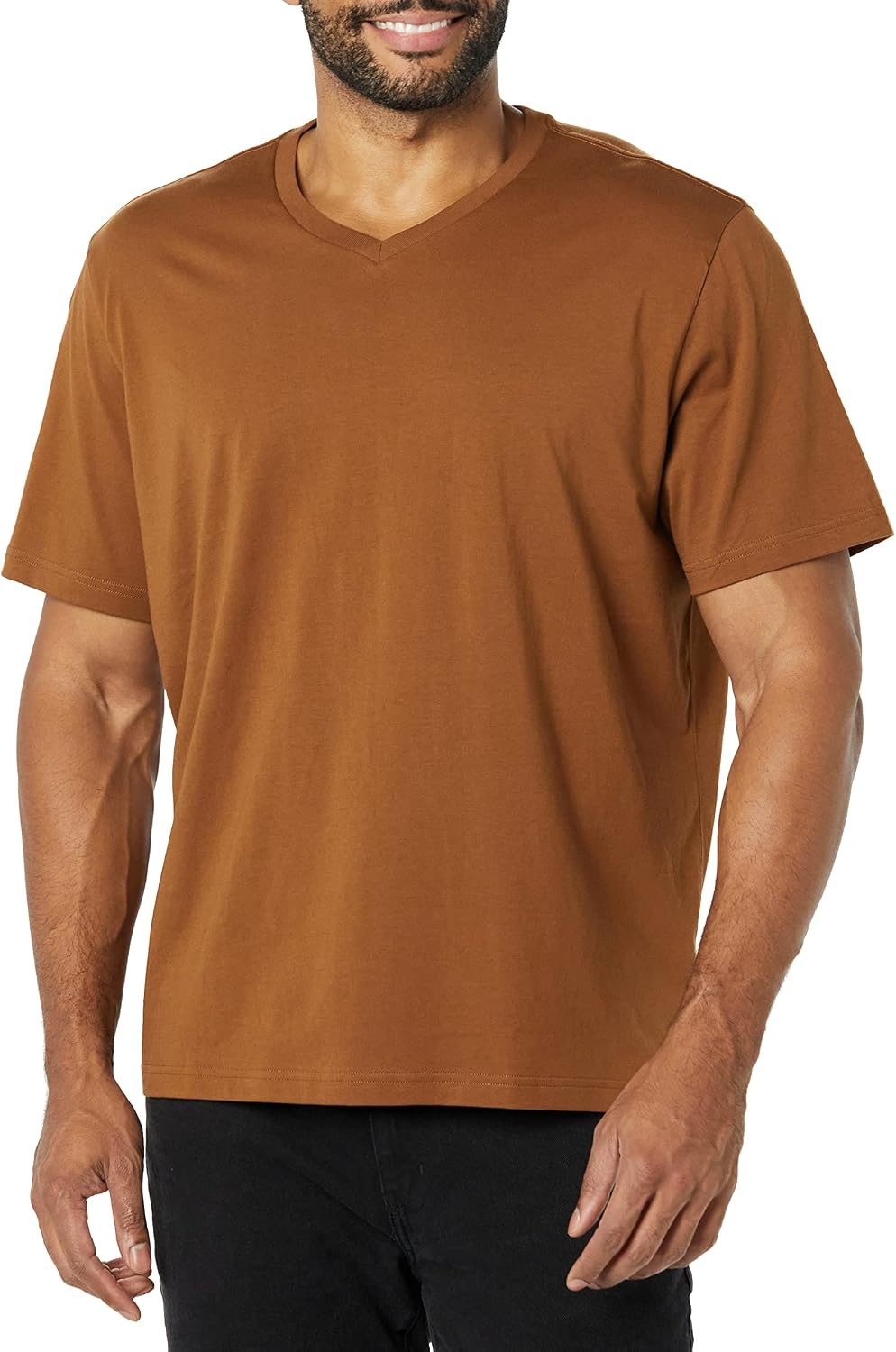image:imageAmazon Essentials Mens Cotton ShortSleeve VNeck TShirts Pack of 2BlackBrown