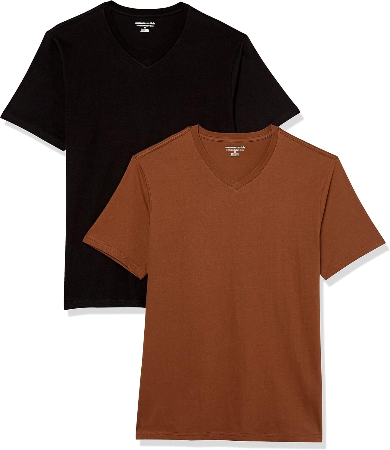 image:imageAmazon Essentials Mens Cotton ShortSleeve VNeck TShirts Pack of 2BlackBrown