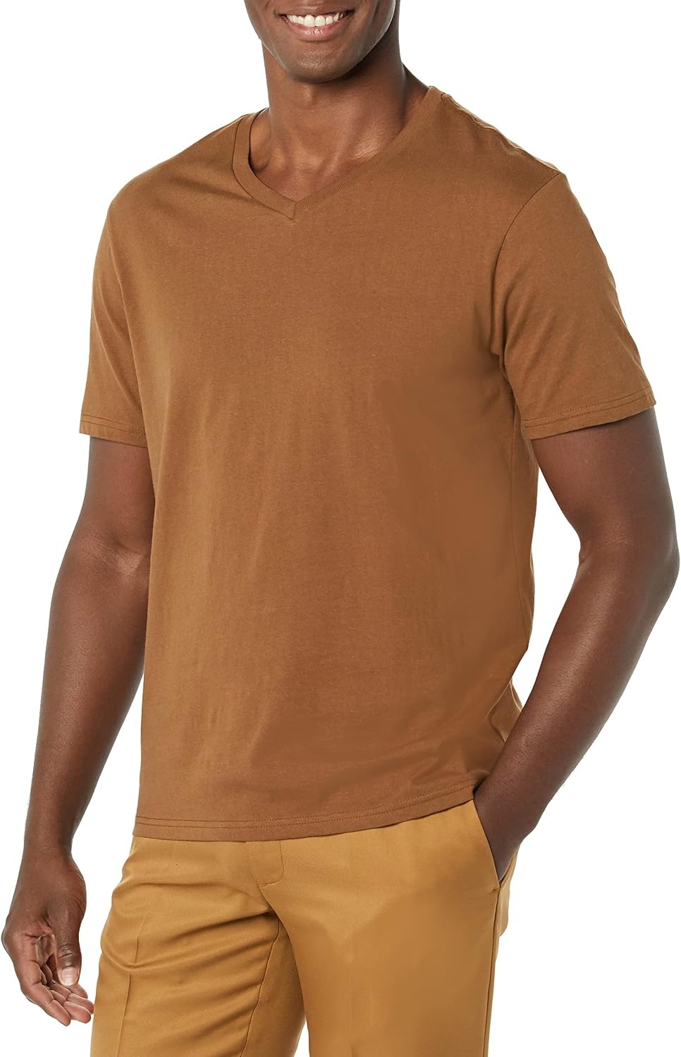 image:imageAmazon Essentials Mens Cotton ShortSleeve VNeck TShirts Pack of 2BlackBrown