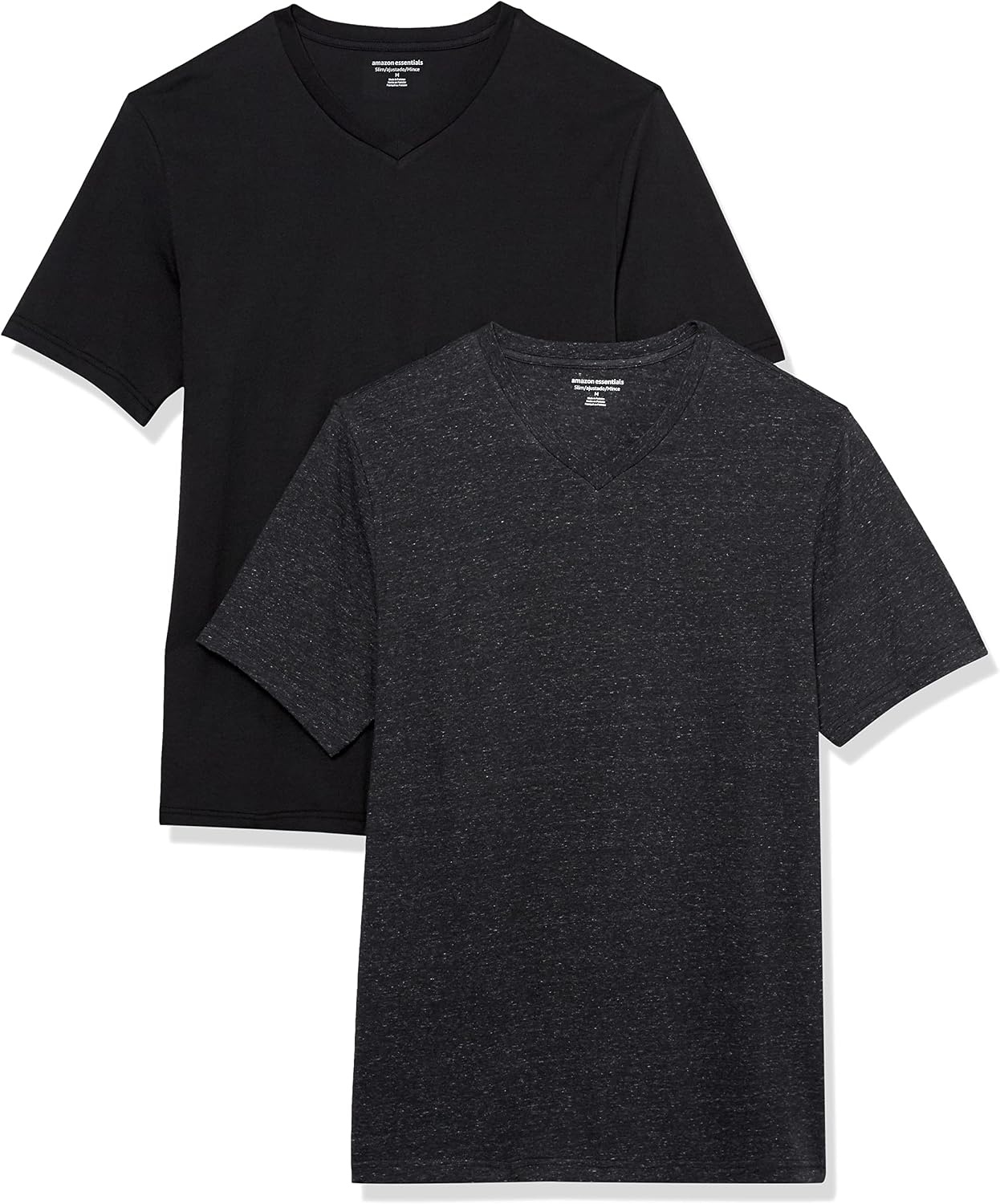 image:imageAmazon Essentials Mens Cotton ShortSleeve VNeck TShirts Pack of 2BlackCharcoal Heather