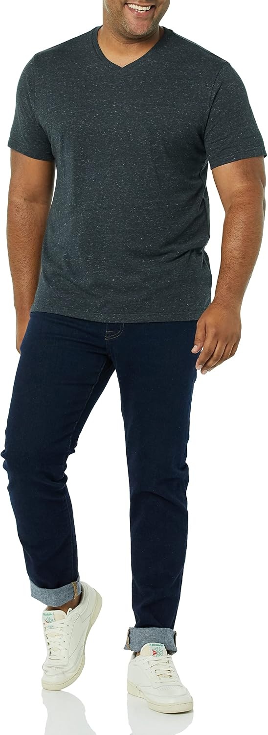 image:imageAmazon Essentials Mens Cotton ShortSleeve VNeck TShirts Pack of 2BlackCharcoal Heather