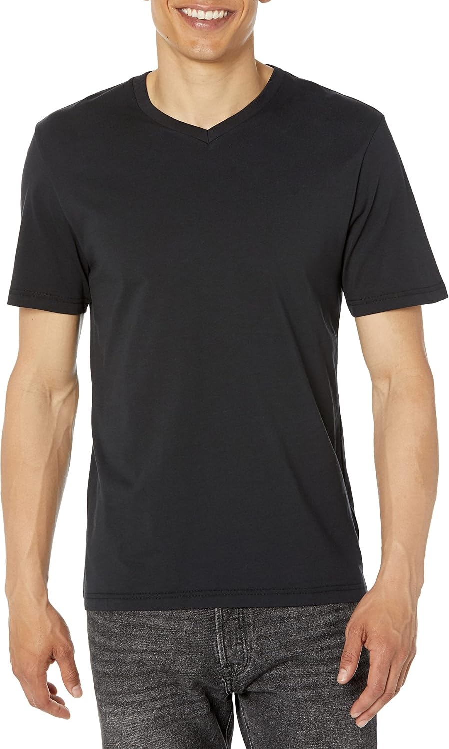 image:imageAmazon Essentials Mens Cotton ShortSleeve VNeck TShirts Pack of 2BlackCharcoal Heather