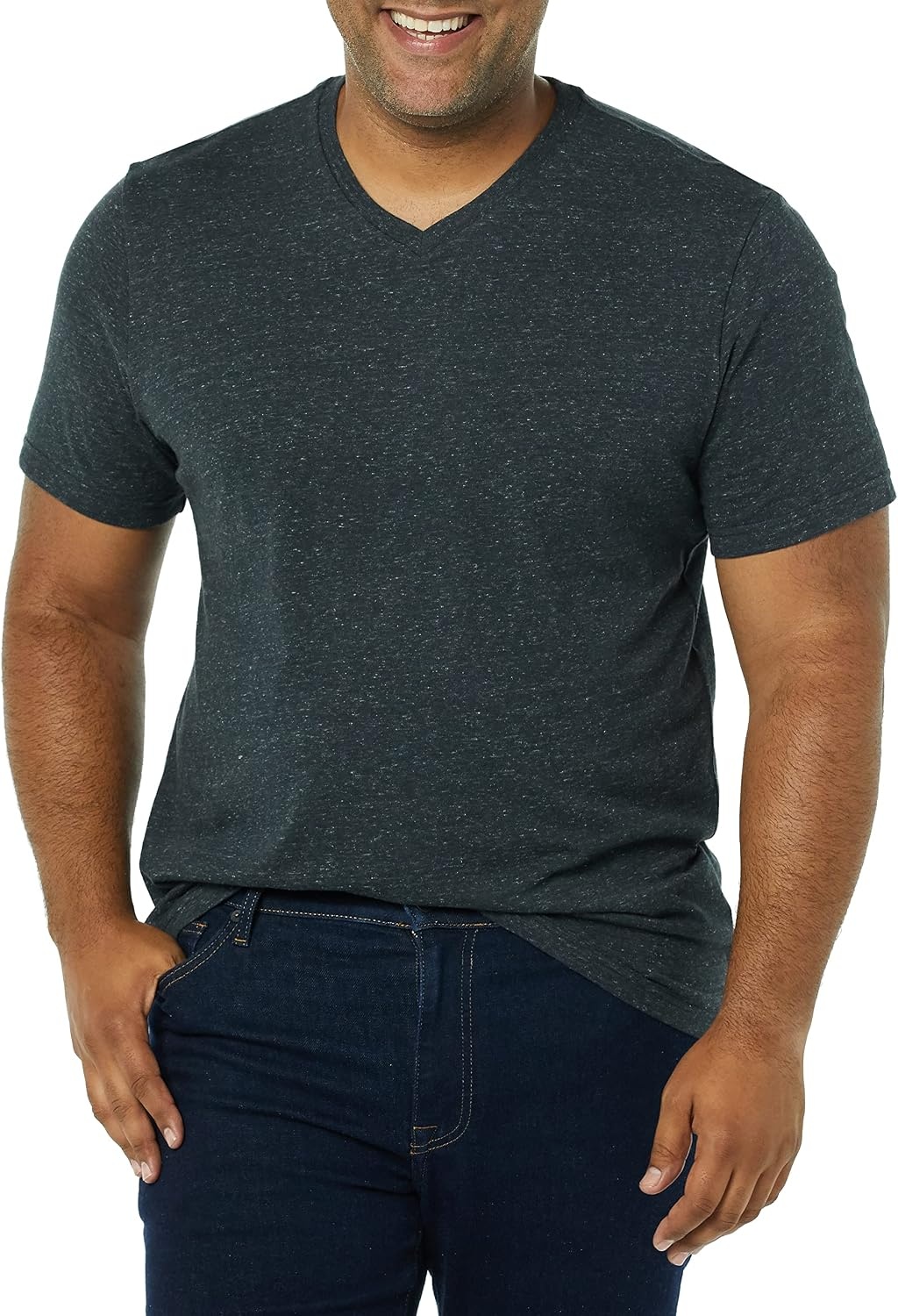 image:imageAmazon Essentials Mens Cotton ShortSleeve VNeck TShirts Pack of 2BlackCharcoal Heather
