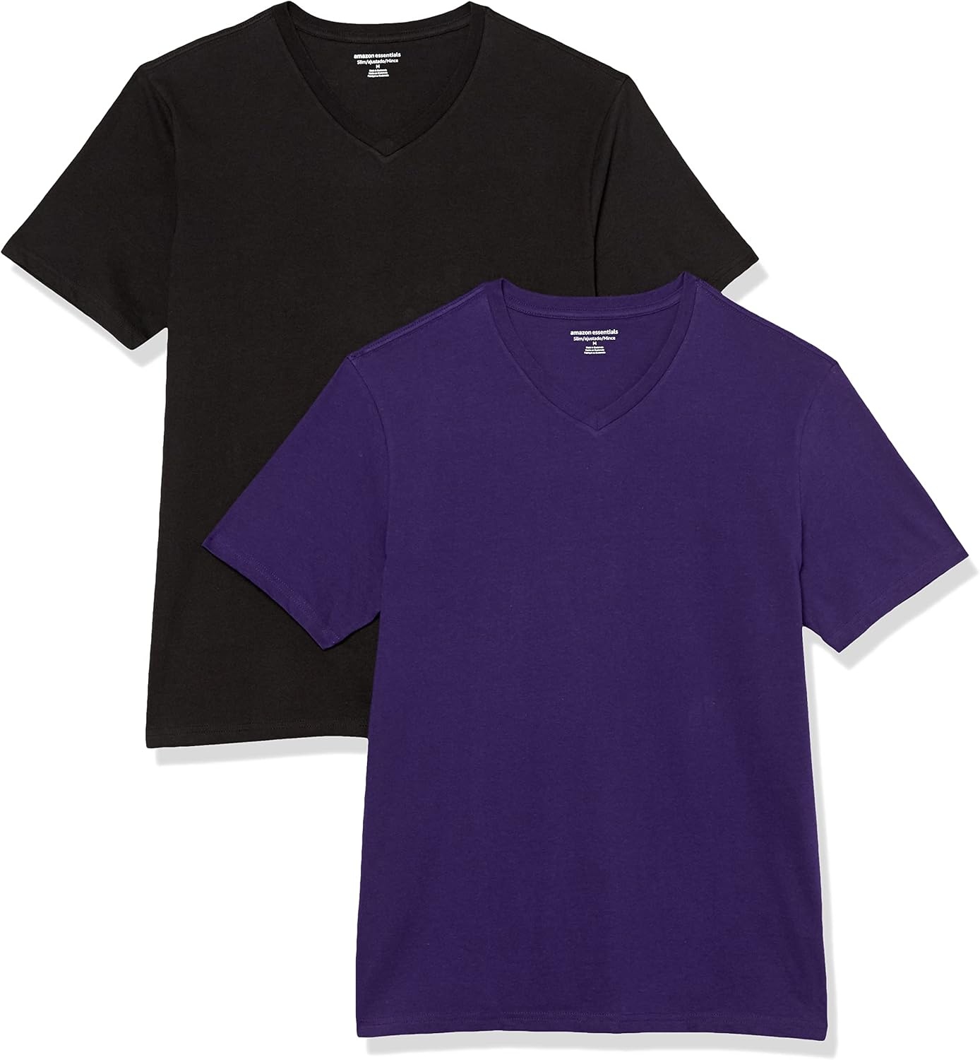 image:imageAmazon Essentials Mens Cotton ShortSleeve VNeck TShirts Pack of 2BlackDark Purple