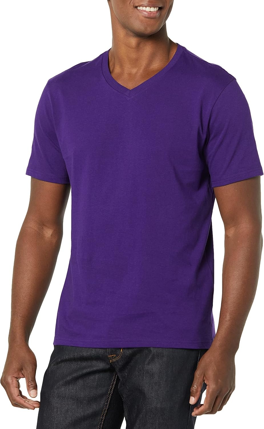 image:imageAmazon Essentials Mens Cotton ShortSleeve VNeck TShirts Pack of 2BlackDark Purple